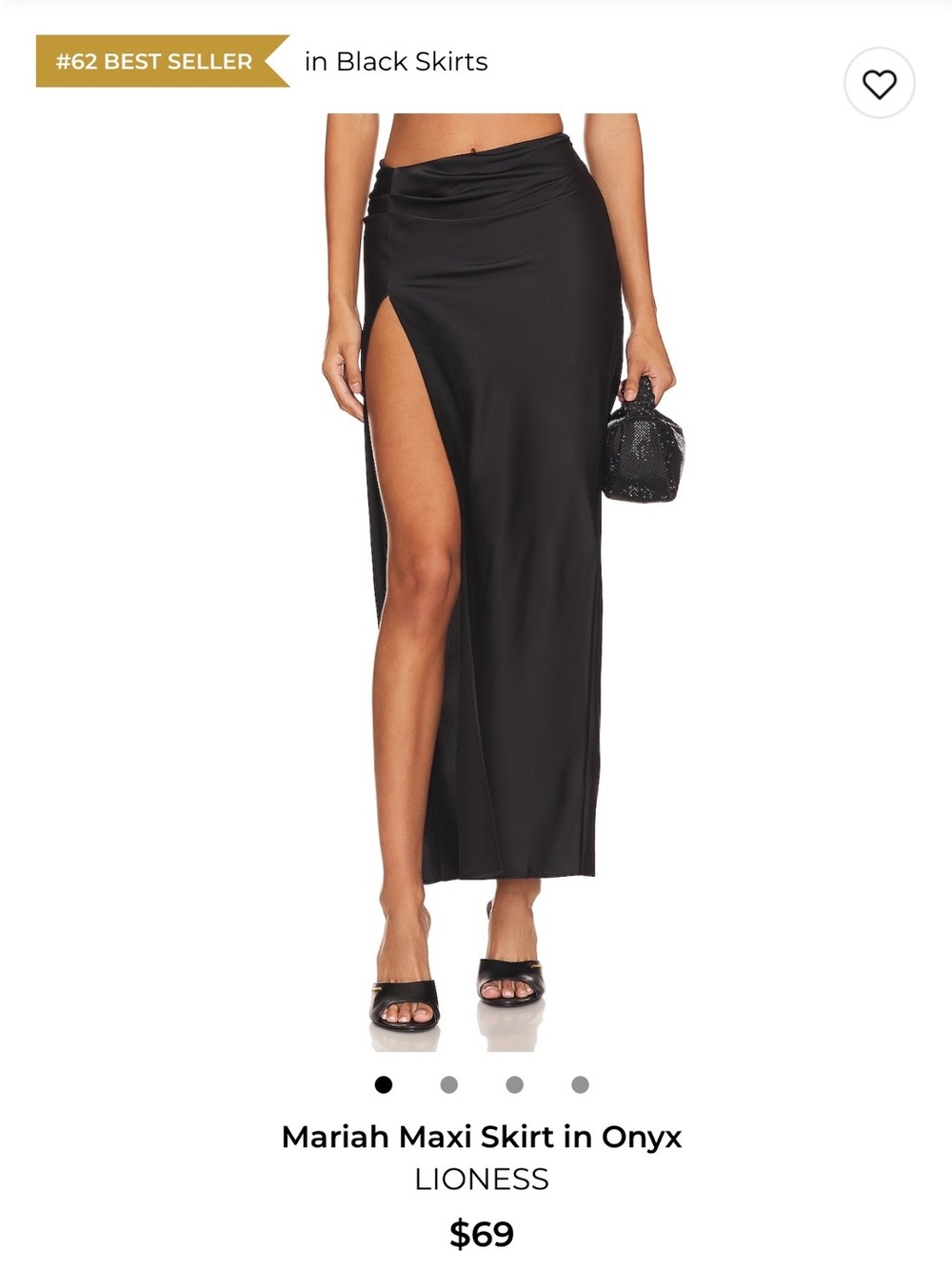 LIONESS Mariah Midi Skirt in Black with High Side Slit